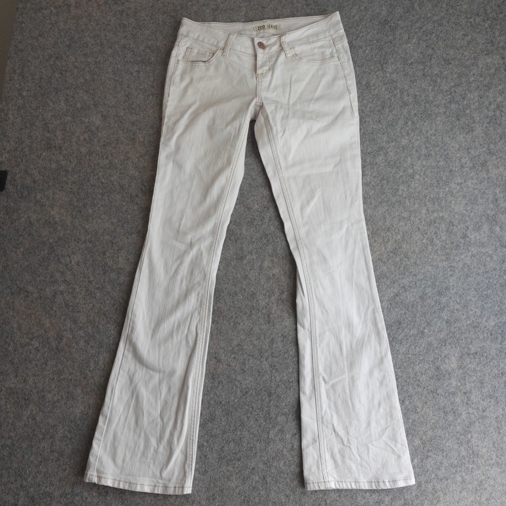 Vintage Y2K ZCO Ultra Low Rise Flare Jeans Womens 4 White Contrast Stitch 29x32